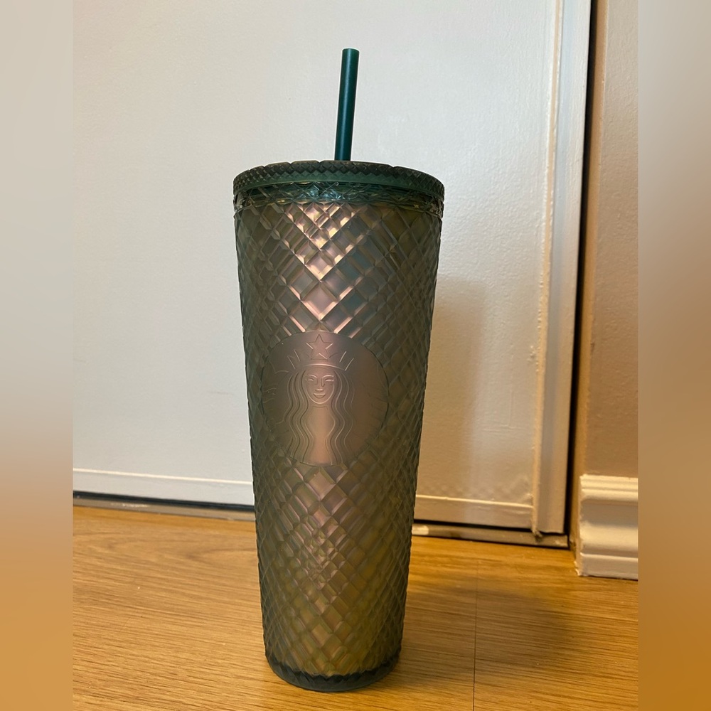 Starbucks 2023 Jeweled soft touch green gold diamond cold tumbler NWT 24oz venti